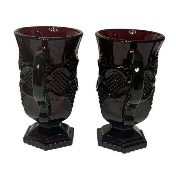 Avon Vintage 1876 Cape Cod Collection Ruby Red Footed Mugs, Set of 2 - Picture 3 of 8